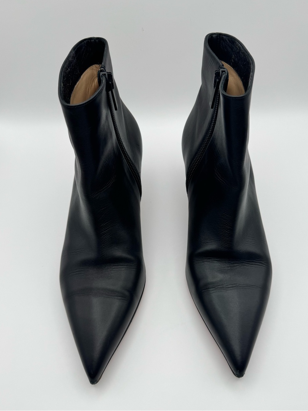 Christian Louboutin Black Leather Pointed Toe Ankle Booties Kitten Heel EU 37